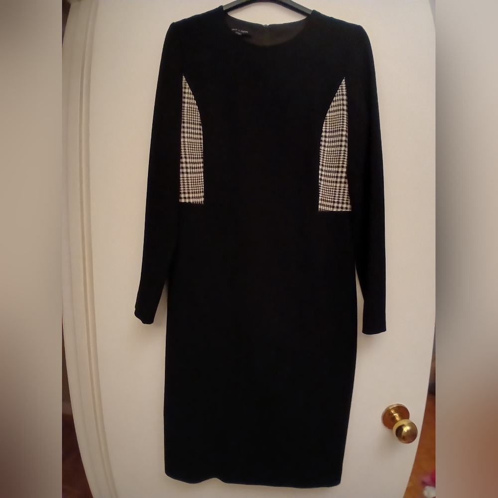 Judith &Charles Elegant Black Dress with Houndstooth Accents.Size 8